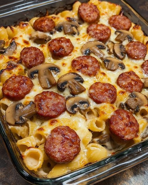 Oven-Baked Sausage and Mushroom Pasta Gratin 590224337_884724537240729_6936021302313505715_n