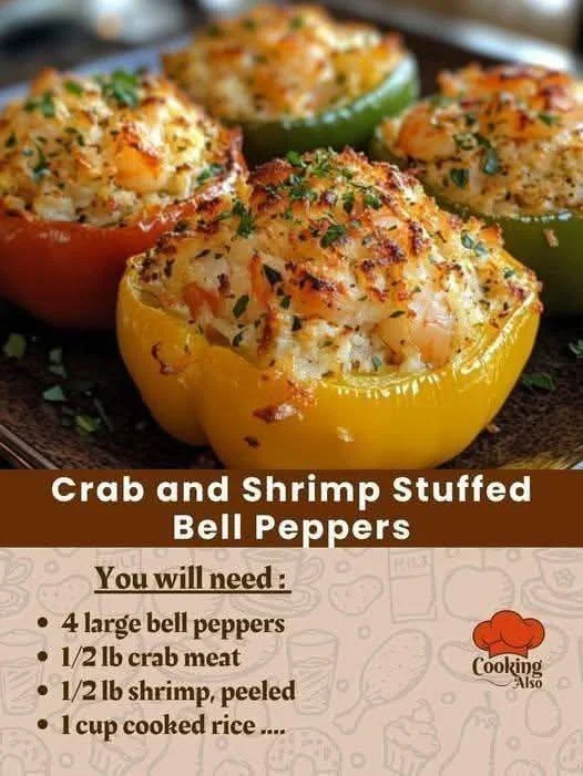 Crab and Shrimp Stuffed Bell Peppers Crab and shrimp stuffed bell peppers served on a plate