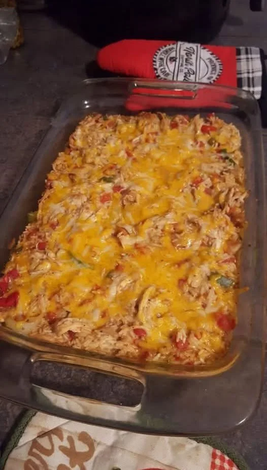 Delicious Fajita Chicken Casserole with vibrant vegetables and spices