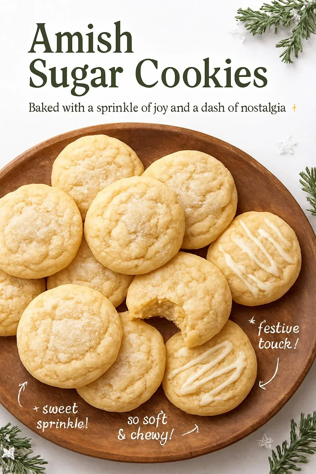 Amish Sugar Cookies Delicious Amish Sugar Cookies arranged on a rustic wooden table
