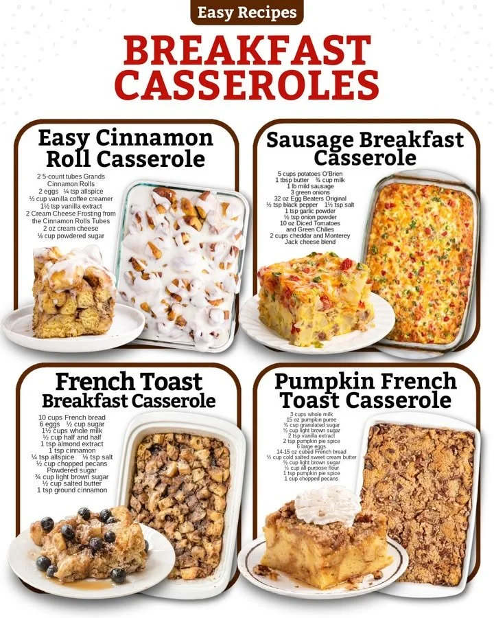 Breakfast Casseroles A delicious breakfast casserole filled with eggs, cheese, and vegetables.