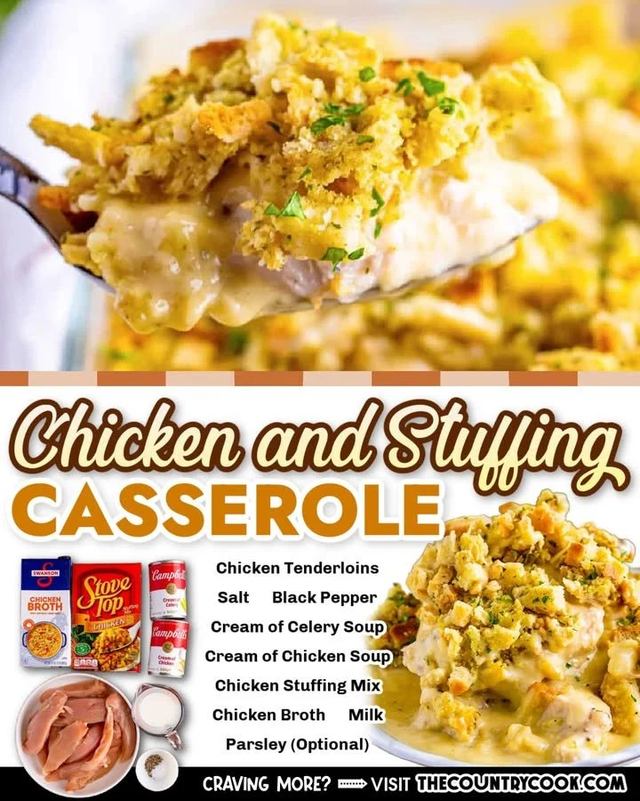 Chicken and stuffing casserole baked to perfection