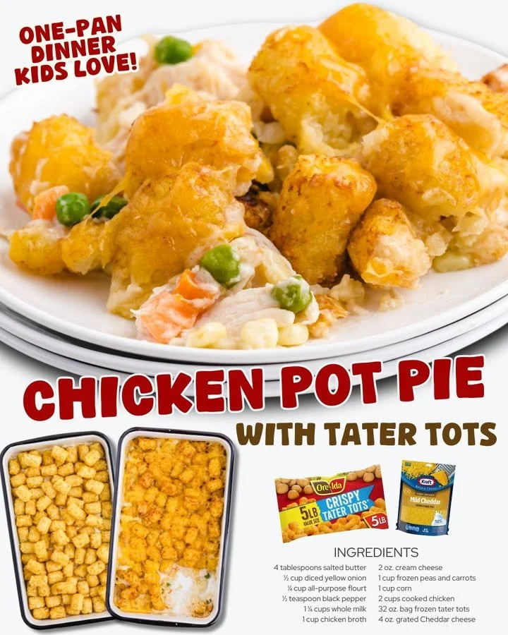 Chicken Pot Pie Casserole with Tater Tots Delicious Chicken Pot Pie Casserole topped with crispy tater tots