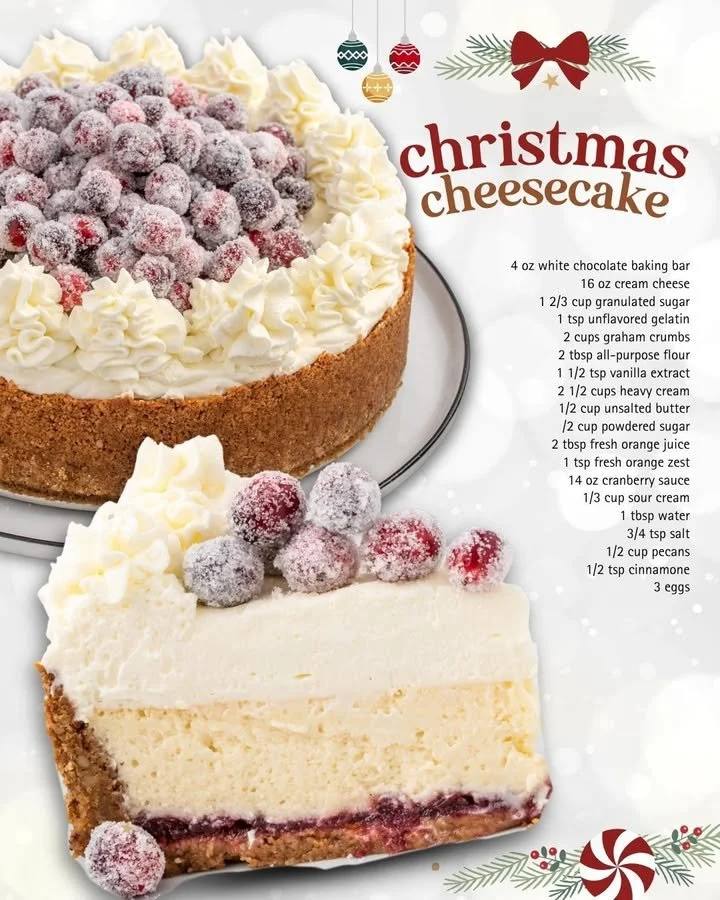 Christmas Cheesecake Delicious Christmas Cheesecake topped with festive decorations