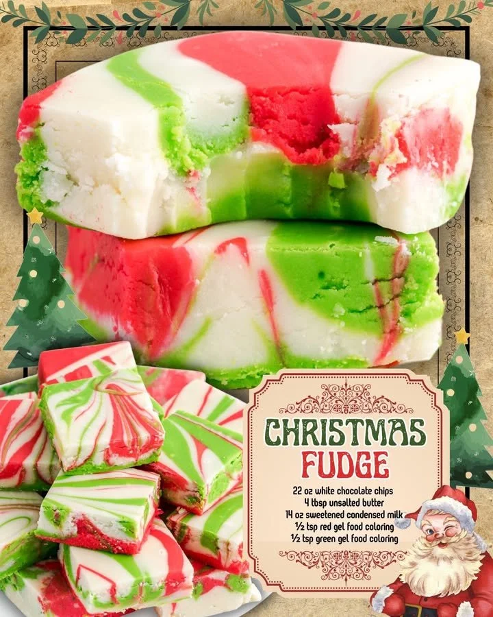 Delicious homemade Christmas Fudge with festive decorations