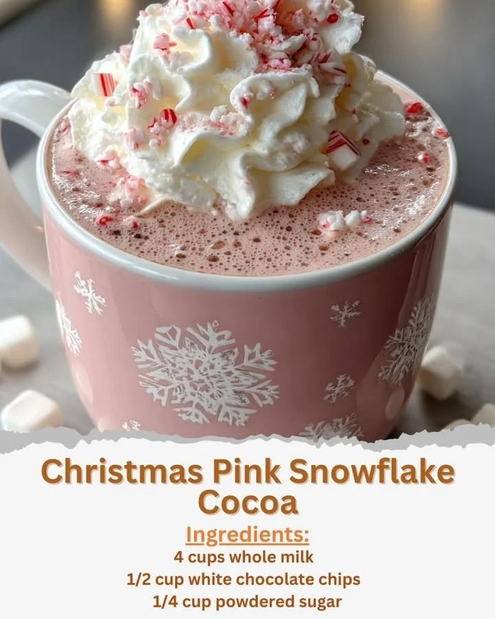 Christmas Pink Snowflake Cocoa Delicious Christmas Pink Snowflake Cocoa in a festive mug with pink snowflakes