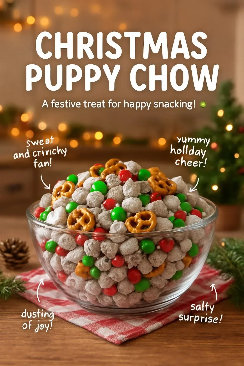 Christmas Puppy Chow Delicious Christmas Puppy Chow in a festive bowl