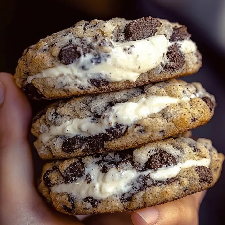 Cookies and Cream Cheesecake Stuffed Cookies Delicious cookies and cream cheesecake stuffed cookies on a plate