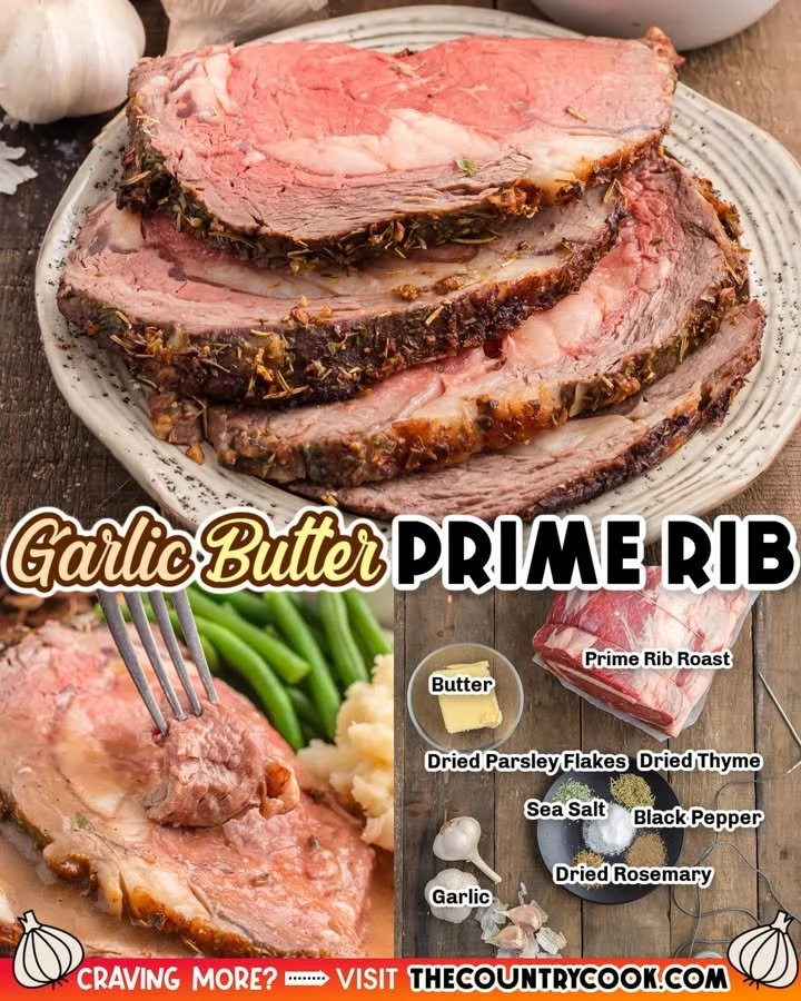 Garlic Butter Prime Rib Garlic butter prime rib beautifully plated for a gourmet meal