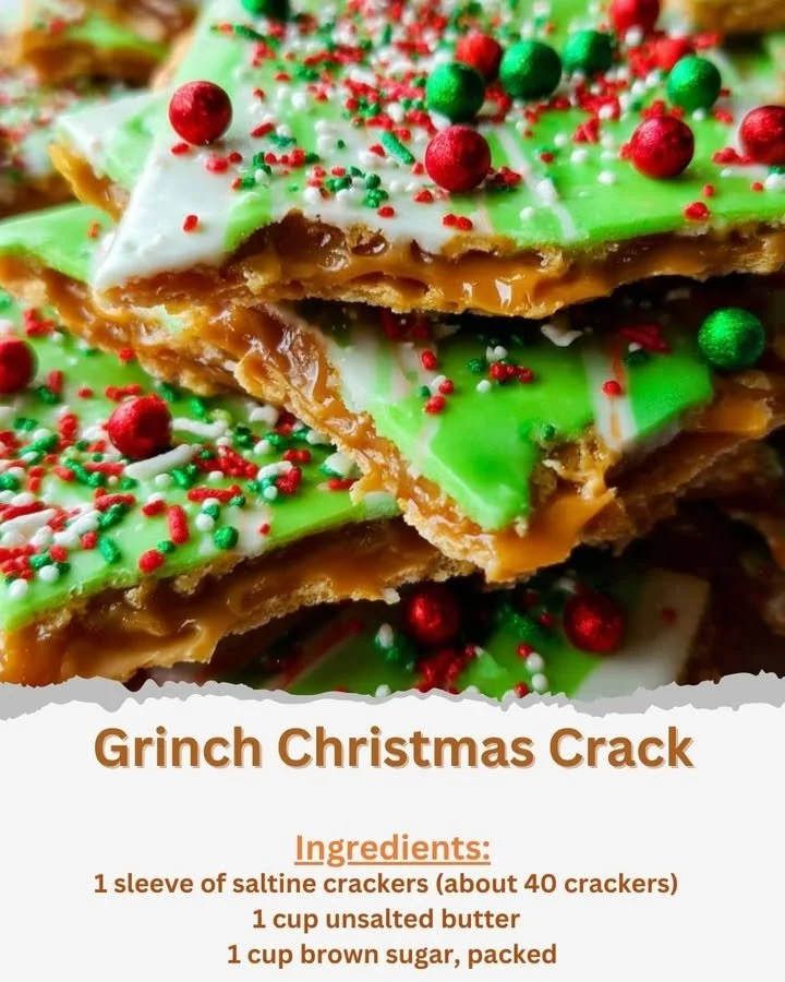 Grinch Christmas Crack Delicious Grinch Christmas Crack dessert decorated for the holidays