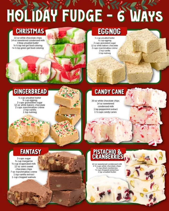 Holiday Fudge Varieties Assorted holiday fudge varieties on a festive table
