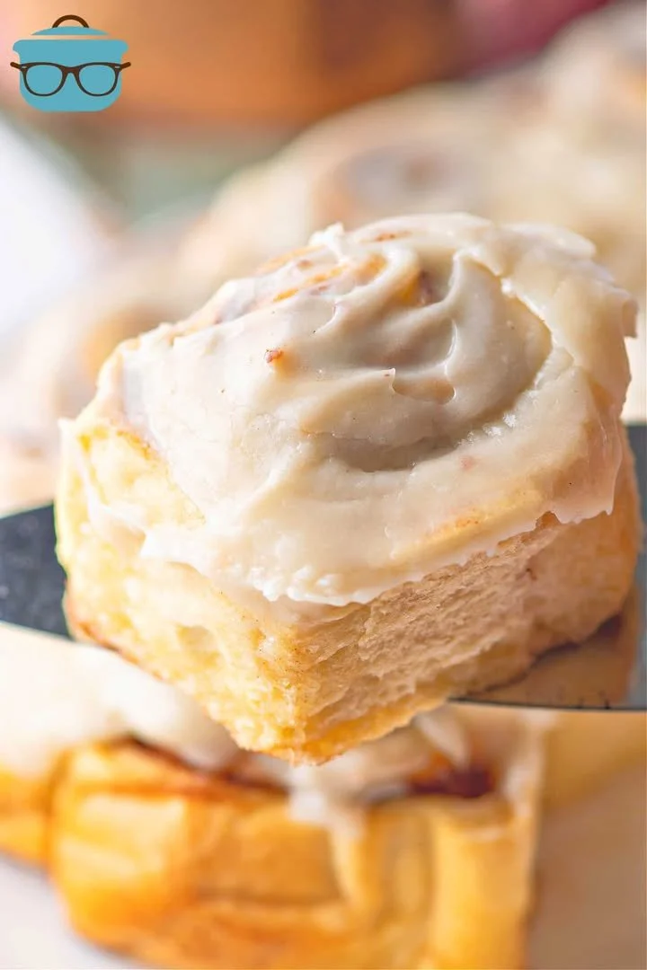 Homemade Crock Pot Cinnamon Rolls Delicious homemade Crock Pot cinnamon rolls in a serving dish
