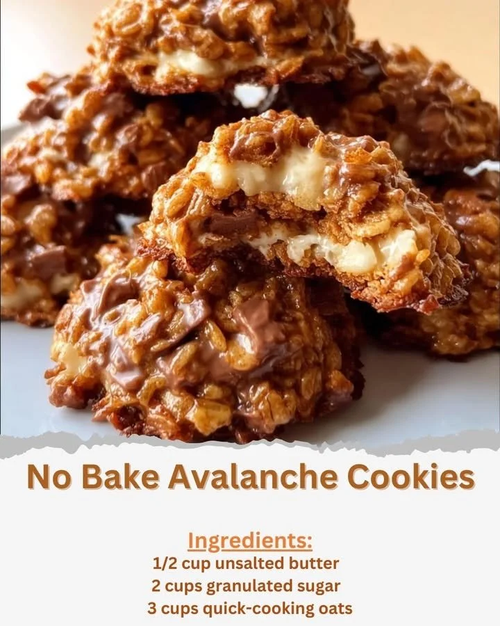 No Bake Avalanche Cookies Plate of no bake avalanche cookies made with chocolate, marshmallows, and peanut butter.