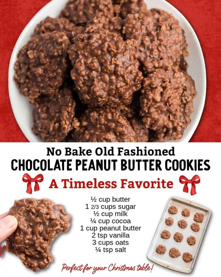 Plate of homemade no bake cookies with chocolate and oats