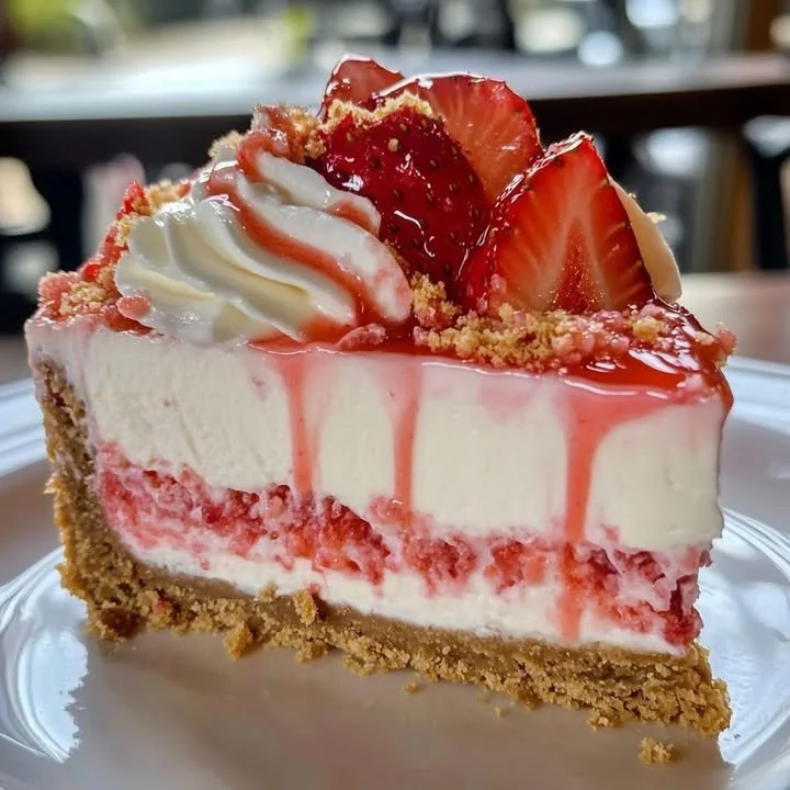 Strawberry Cheesecake Delicious homemade strawberry cheesecake topped with fresh strawberries