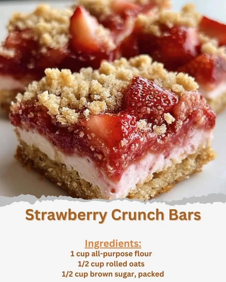 Strawberry Crunch Bars Delicious strawberry crunch bars with layers of strawberry and crunchy topping