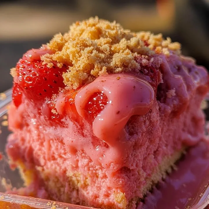 Strawberry Crunch Cheesecake Cake Strawberry Crunch Cheesecake Cake with layers of creamy cheesecake and crunchy topping