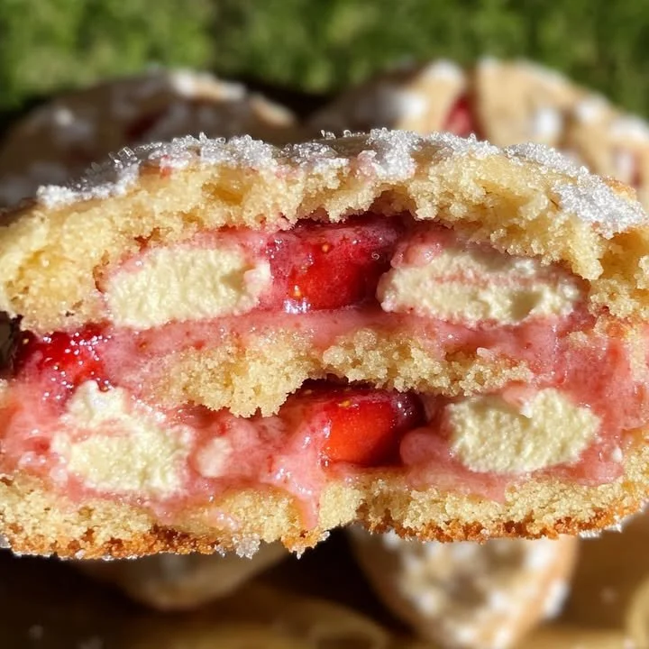 Stuffed Strawberry Shortcake Indulgence Cookies Delicious stuffed strawberry shortcake cookies ready to enjoy