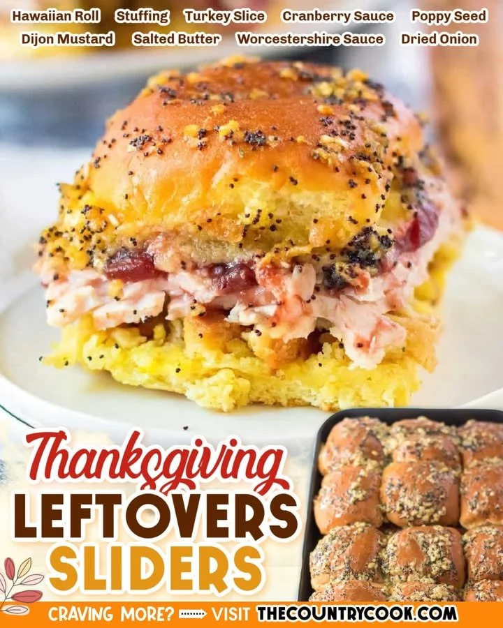 Thanksgiving Sliders Savory Thanksgiving Sliders with turkey and cranberry sauce on a wooden platter.