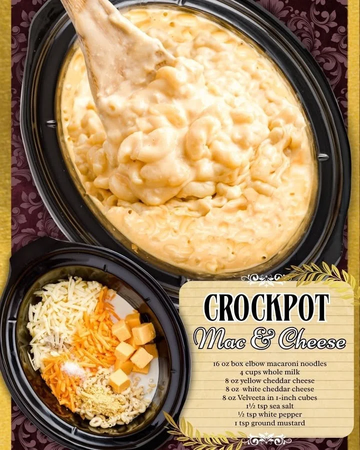 The Creamiest Crockpot Mac and Cheese Bowl of creamy crockpot mac and cheese with melted cheese on top