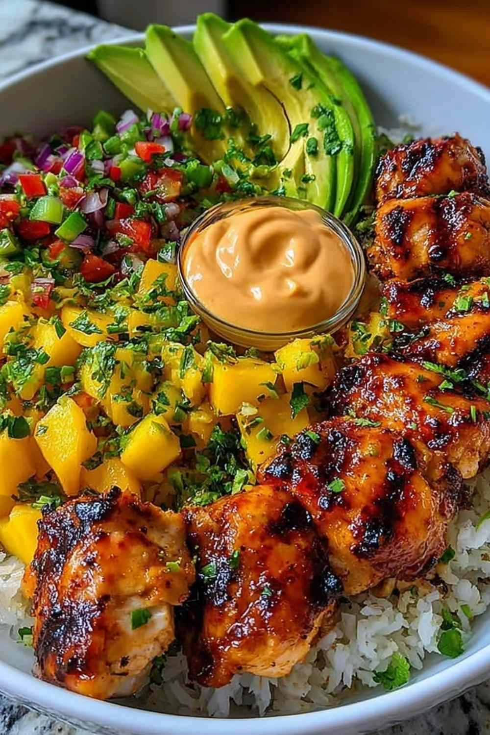 Grilled Maple Sriracha Chicken Bites with Coconut Rice