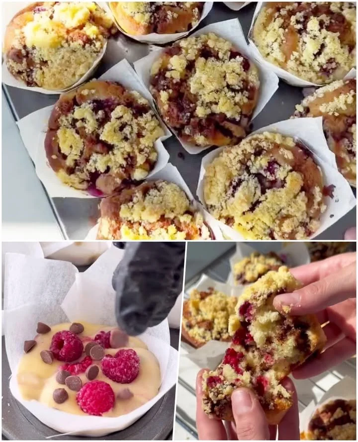 Brioșe cu zmeură pufoase și delicioase