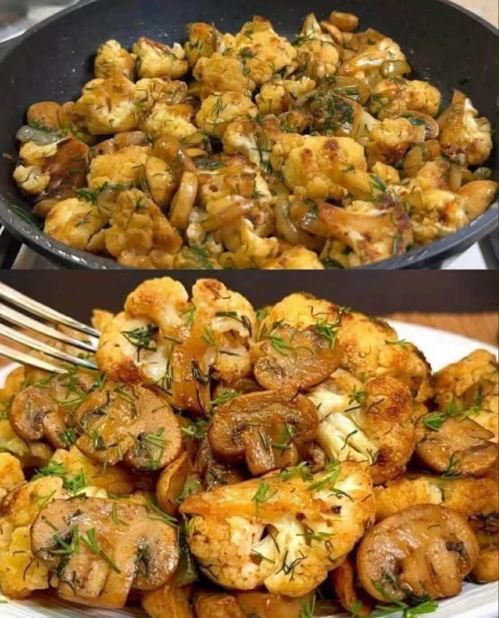 Conopidă delicioasă cu ciuperci Conopidă delicioasă cu ciuperci preparată pentru servire