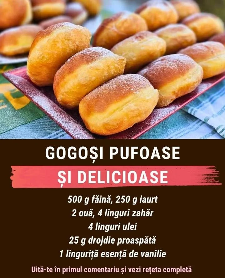 Gogoși pufoase Gogoși pufoase proaspăt coapte, servite pe un platou.