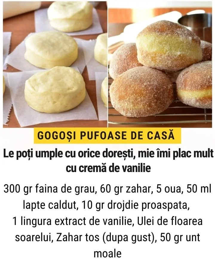 Gogosi pufoase de casă Gogosi pufoase de casă proaspăt prăjite și pudrate cu zahăr.