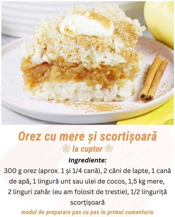 Orez cu mere și scorțișoară la cuptor Orez cu mere și scorțișoară la cuptor, un desert delicios și aromat.