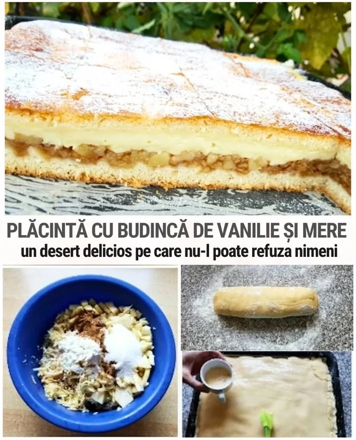 Plăcintă cu budincă de vanilie și mere, delicioasă și apetisantă