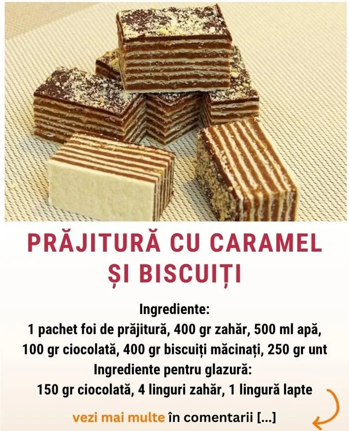 Prajitura cu caramel si biscuiti Prăjitură cu caramel și biscuiți, un desert delicios și atractiv