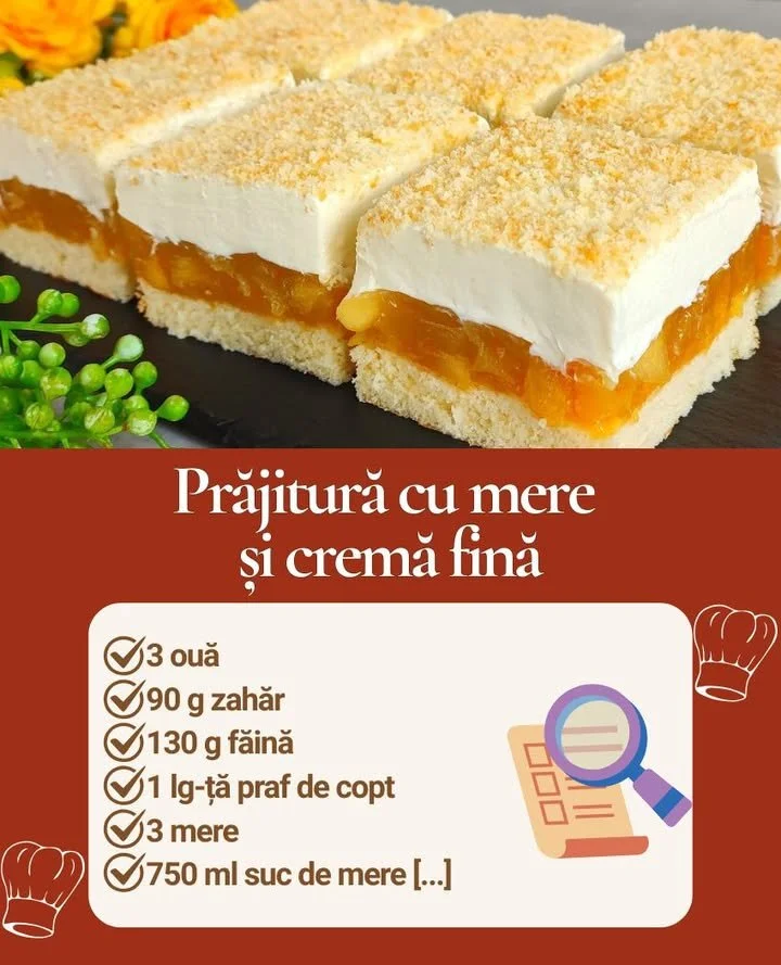 Prăjitură cu crema fină și mere Prăjitură cu mere și cremă fină, desert delicios și aromatic