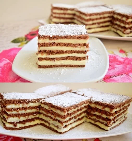 Prăjitura cu foi și ciocolată Delicioasa prăjitura cu foi și ciocolată, perfectă pentru deserturi speciale.