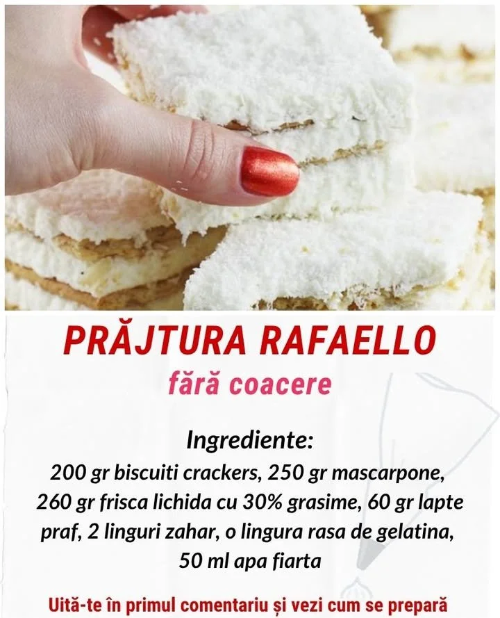 Raffaello Cake No Bake Raffaello Cake No Bake, un desert fără coacere cu nucă de cocos și ciocolată.