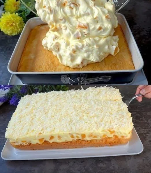 Tort cu Fanta și Mandarine decorat cu felii de mandarină