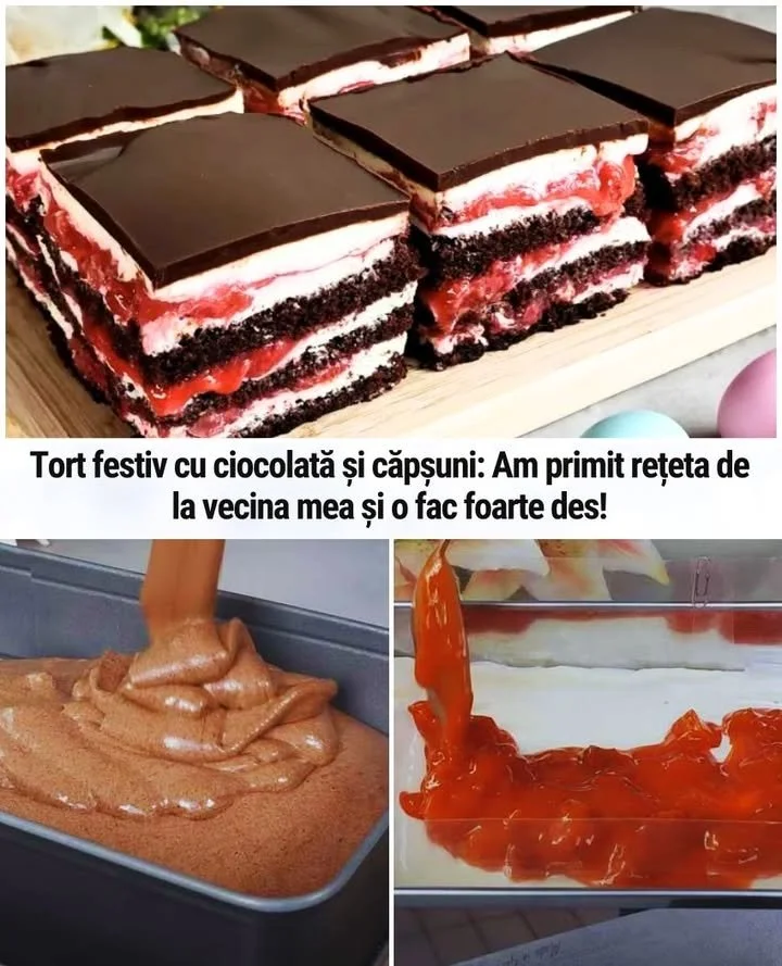Tort festiv cu ciocolată și căpșuni dulci Tort festiv cu ciocolată și căpșuni servit pe masă elegant decorată